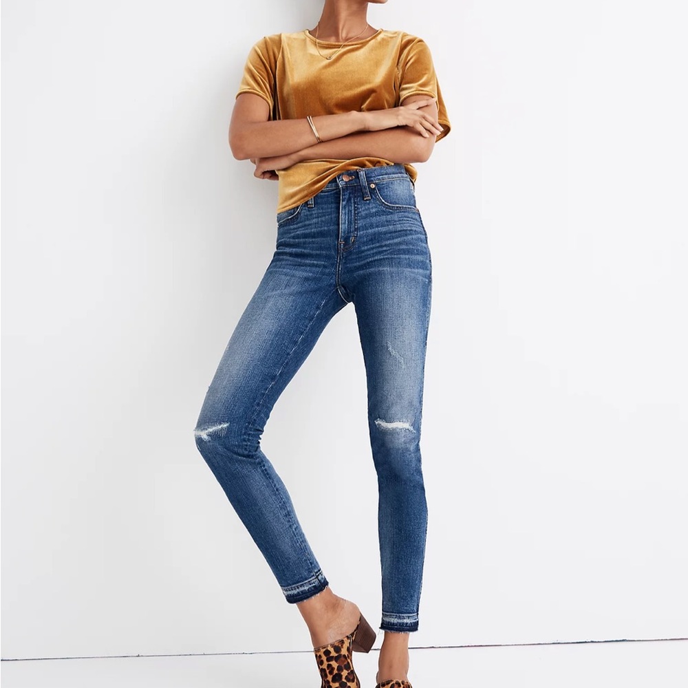 Madewell Petite 9" Mid Rise Skinny Jeans York Wash Rip & Repair Edition Sz 32 P